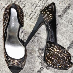 Elegant Black and Gold Studded Women's Heels